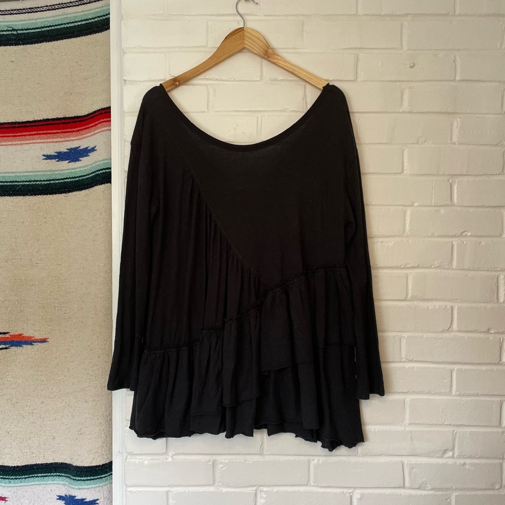 Free People BEACH Black Tunic Top Wood Buttons Boho Women’s Size Medium